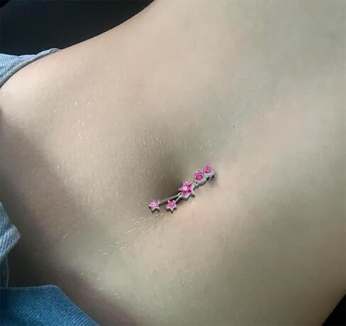 Two Round and Triple Star Dangling Reverse Bar Design 925 Sterling Silver with Stainless Steel Belly Ring - Belly Button jewelry - Navel jewelry in Saudi Arabia