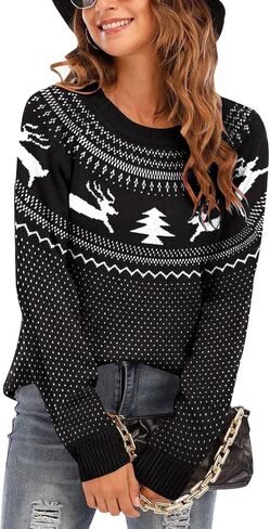 Women's Fair Isle Sweaters Long Sleeve Crew Neck Loose Casual Pullover Sweater in Kuwait