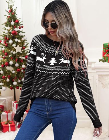 Women's Fair Isle Sweaters Long Sleeve Crew Neck Loose Casual Pullover Sweater in Kuwait
