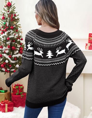 Women's Fair Isle Sweaters Long Sleeve Crew Neck Loose Casual Pullover Sweater in Kuwait