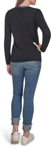 Tommy Hilfiger Womens Solid Long Sleeve V-Neck Cotton Sweater in Saudi Arabia