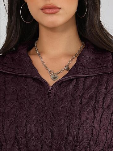 Trendy Queen Women's Oversized Cable Knit Quarter Zip Up Pullover Sweaters in Saudi Arabia