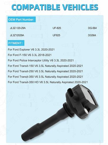 Set Of 6 UF825 Ignition Coil Pack (3.3L 3.5L) 2018-2021 For Ford Explorer F150 Police Transit 150 250 350, Replace # JL3Z12029A DG564 in Saudi Arabia