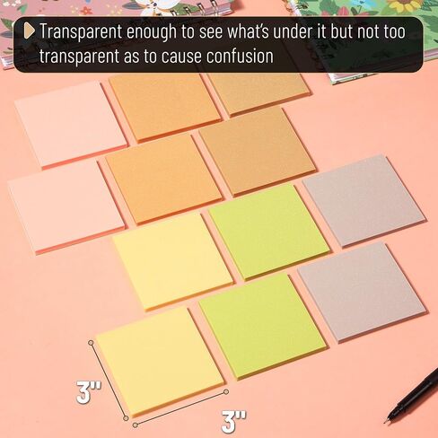 Mr. Pen- Plastic Sticky Notes, 3"x3", 12 Pads, 600 Sheets, Vivid Palette Sticky Notes, Sticky Note, Self-Stick Note Pads, Sticky Pads Sticky Notes Aesthetic, Colorful Sticky Notes Bulk Sticky Notes in Kuwait