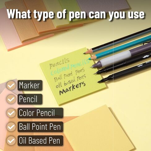 Mr. Pen- Plastic Sticky Notes, 3"x3", 12 Pads, 600 Sheets, Vivid Palette Sticky Notes, Sticky Note, Self-Stick Note Pads, Sticky Pads Sticky Notes Aesthetic, Colorful Sticky Notes Bulk Sticky Notes in Kuwait