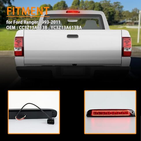 عدسة مدخنة LED استبدال ضوء الفرامل الثالث لـ 1999-2016 Ford F250 F350 F450 F550 Super Duty، 1993-2011 لـ Ford Ranger مجموعة مصابيح فرامل الكابينة الخلفية عالية التركيب، ضوء شحن السقف in Kuwait