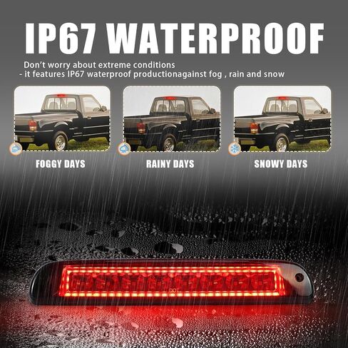 عدسة مدخنة LED استبدال ضوء الفرامل الثالث لـ 1999-2016 Ford F250 F350 F450 F550 Super Duty، 1993-2011 لـ Ford Ranger مجموعة مصابيح فرامل الكابينة الخلفية عالية التركيب، ضوء شحن السقف in Kuwait