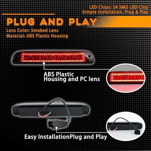 عدسة مدخنة LED استبدال ضوء الفرامل الثالث لـ 1999-2016 Ford F250 F350 F450 F550 Super Duty، 1993-2011 لـ Ford Ranger مجموعة مصابيح فرامل الكابينة الخلفية عالية التركيب، ضوء شحن السقف in Kuwait