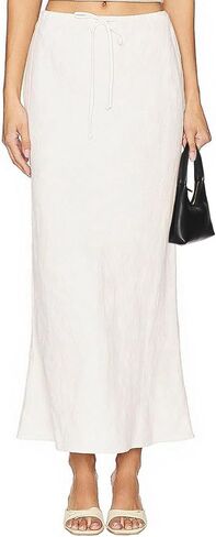 Women's Linen Drawstring Maxi Skirt High Waisted Flowy Flared A-Line Long Skirts with Lining in Saudi Arabia
