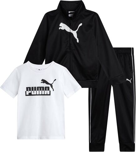طقم سراويل للأولاد الصغار من PUMA - تي شيرت رياضي 3 قطع، سترة بسحاب، بنطال رياضي - مجموعة ملابس رياضية للأولاد من تريكو (2T-4T) in Saudi Arabia