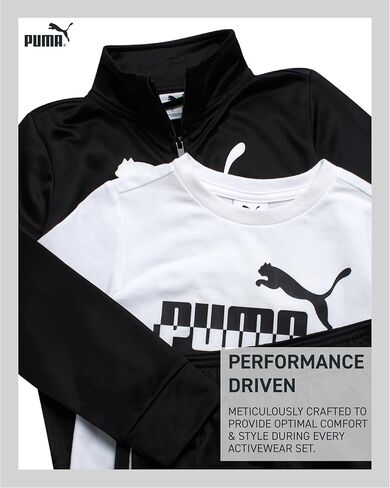 طقم سراويل للأولاد الصغار من PUMA - تي شيرت رياضي 3 قطع، سترة بسحاب، بنطال رياضي - مجموعة ملابس رياضية للأولاد من تريكو (2T-4T) in Saudi Arabia