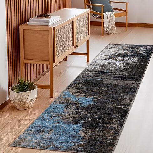 سجاد منطقة قابلة للغسل من GarveeHome، مقاس 2x6، سجاد تجريدي غير قابل للانزلاق، غطاء أرضية منخفض الوبر فائق النعومة، سجادة أرضية داخلية معاصرة مقاومة للبقع للممر، غرفة النوم، الغسيل، رمادي بني in Kuwait