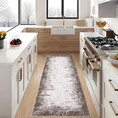 سجاد منطقة قابلة للغسل من GarveeHome، مقاس 2x6، سجاد تجريدي غير قابل للانزلاق، غطاء أرضية منخفض الوبر فائق النعومة، سجادة أرضية داخلية معاصرة مقاومة للبقع للممر، غرفة النوم، الغسيل، رمادي بني in Saudi Arabia