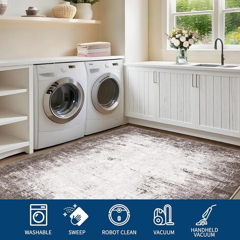 سجاد منطقة قابلة للغسل من GarveeHome، مقاس 2x6، سجاد تجريدي غير قابل للانزلاق، غطاء أرضية منخفض الوبر فائق النعومة، سجادة أرضية داخلية معاصرة مقاومة للبقع للممر، غرفة النوم، الغسيل، رمادي بني in Saudi Arabia
