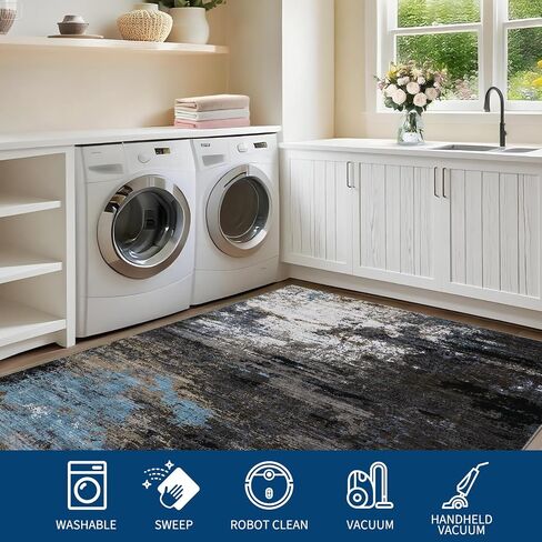 سجاد منطقة قابلة للغسل من GarveeHome، مقاس 2x6، سجاد تجريدي غير قابل للانزلاق، غطاء أرضية منخفض الوبر فائق النعومة، سجادة أرضية داخلية معاصرة مقاومة للبقع للممر، غرفة النوم، الغسيل، رمادي بني in Kuwait