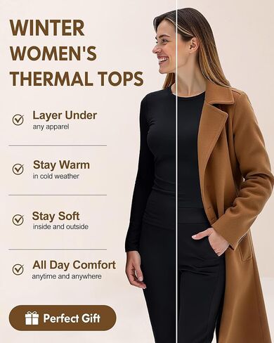 CL convallaria 1/2/4 Pack Women's Thermal Underwear Fleece Lined Tops Long Sleeve Baselayer Shirt in Kuwait