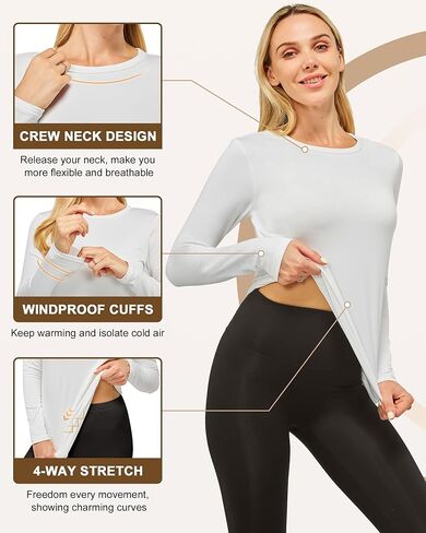 CL convallaria 1/2/4 Pack Women's Thermal Underwear Fleece Lined Tops Long Sleeve Baselayer Shirt in Kuwait