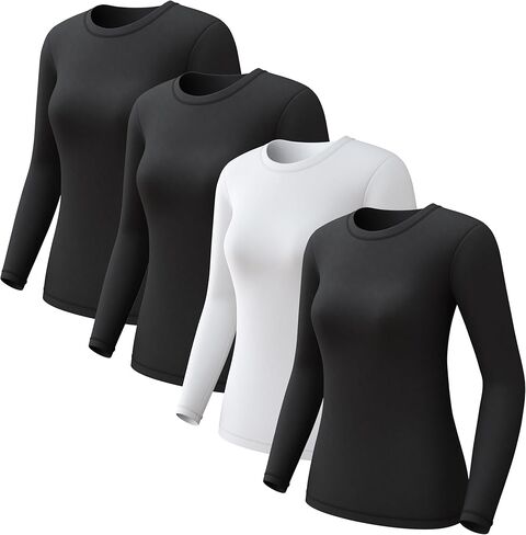 CL convallaria 1/2/4 Pack Women's Thermal Underwear Fleece Lined Tops Long Sleeve Baselayer Shirt in Kuwait