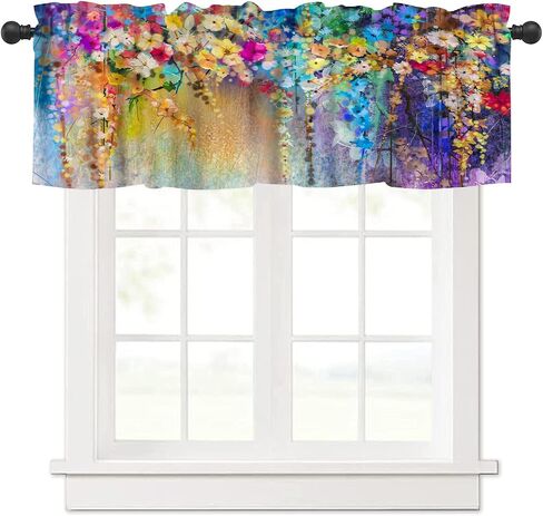 Oil Painting Valance Curtain Colorful Rainbow Paint Abstract Graffiti Art Home Decor Rod Pocket Window Treatments for Bedroom Kitchen Living Dining Room 54x18inch in Saudi Arabia