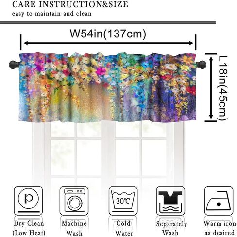 Oil Painting Valance Curtain Colorful Rainbow Paint Abstract Graffiti Art Home Decor Rod Pocket Window Treatments for Bedroom Kitchen Living Dining Room 54x18inch in Saudi Arabia