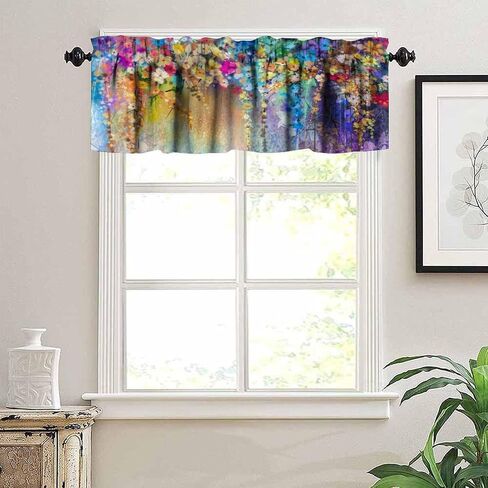 Oil Painting Valance Curtain Colorful Rainbow Paint Abstract Graffiti Art Home Decor Rod Pocket Window Treatments for Bedroom Kitchen Living Dining Room 54x18inch in Saudi Arabia