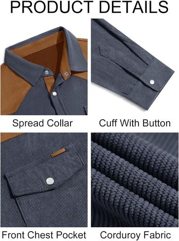Yousify Mens Corduroy Shirt Long Sleeve Button Down Casual Western Cowboy Shirt Jacket with Flap Pockets in Saudi Arabia