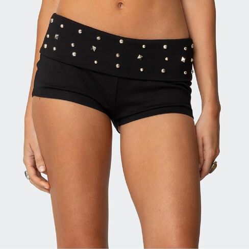 Foldover Micro Shorts for Women Low Rise Studded Waistband Mini Shorts Going Out Y2K Pajama Bottoms Loungewear in Saudi Arabia