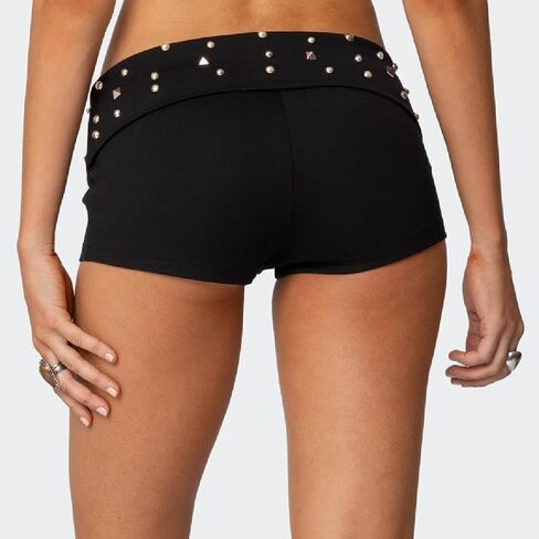 Foldover Micro Shorts for Women Low Rise Studded Waistband Mini Shorts Going Out Y2K Pajama Bottoms Loungewear in Saudi Arabia