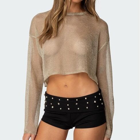 Foldover Micro Shorts for Women Low Rise Studded Waistband Mini Shorts Going Out Y2K Pajama Bottoms Loungewear in Saudi Arabia