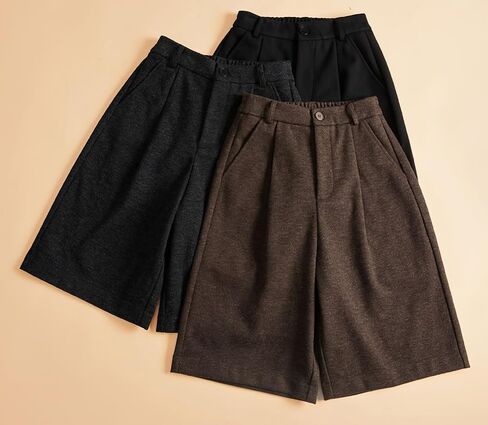 chouyatou Women's Winter Wool Wide Leg Shorts High Elastic Waist Dressy Casual Bermuda Shorts with Pockets in Saudi Arabia