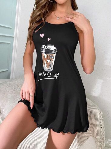 Women's Sleeveless Camisole Nightgown, Soft Breathable Sleepwear with Lettuce Trim，Short Summer Pajama Dress for Lounge in Saudi Arabia