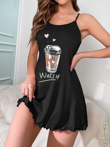 Women's Sleeveless Camisole Nightgown, Soft Breathable Sleepwear with Lettuce Trim，Short Summer Pajama Dress for Lounge in Saudi Arabia