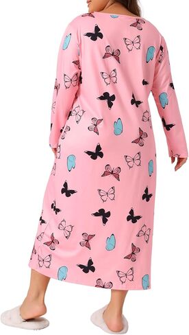 Agnes Orinda Plus Size Pajamas for Women Crew Neck Long Sleeve Casual Print Sleep Dress Nightgown Sleepwear in Saudi Arabia