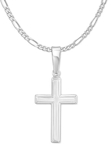 Solid Sterling Silver Cross Necklace with 2mm Italian Figaro Chain For Women - Choice Of Lengths in Saudi Arabia