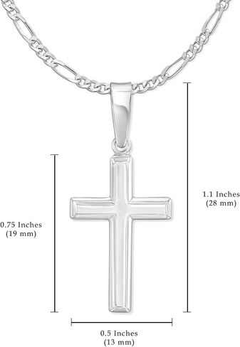 Solid Sterling Silver Cross Necklace with 2mm Italian Figaro Chain For Women - Choice Of Lengths in Saudi Arabia