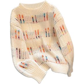 GORGLITTER Women's Crochet Sweaters Cute Hollow Out Knit Long Sleeve Crew Neck Pullover Top in Saudi Arabia