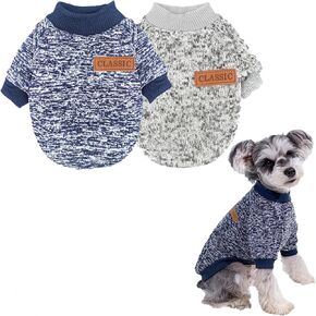 2pcs الكلب سترة الصوف معطف ناعم دافئ جرو pajamas الحيوانات الأليفة كلاسيكية ملابس الملابس ملابس التريكو لشيهواهوا يوركي (Navy Blue+Gray ، XS) in Kuwait