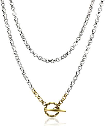 Waterproof 316L Stainless Steel Paperclip Link Two Layered Chain Chunky Necklace Choker for Women Men Punk Jewelry in Saudi Arabia