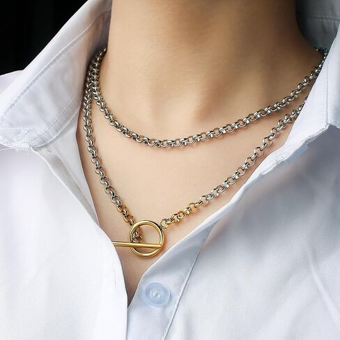Waterproof 316L Stainless Steel Paperclip Link Two Layered Chain Chunky Necklace Choker for Women Men Punk Jewelry in Saudi Arabia