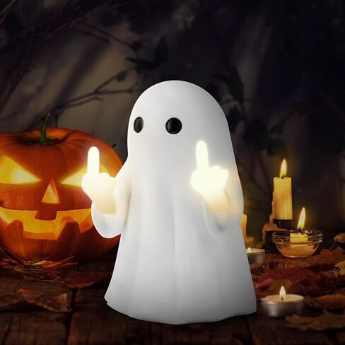 2025 Halloween Figurine Ghost, Ghosts Middles Fingers Figurine，Spooky Cute Halloween Decor，Haunted Porch & Indoor Home Statue，Coffee Table Centerpieces Shelf Mantel Display in Saudi Arabia