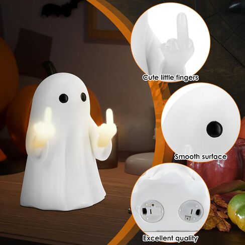 2025 Halloween Figurine Ghost, Ghosts Middles Fingers Figurine，Spooky Cute Halloween Decor，Haunted Porch & Indoor Home Statue，Coffee Table Centerpieces Shelf Mantel Display in Saudi Arabia