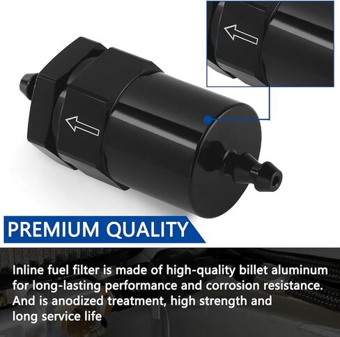 1/2 بوصة فلتر الوقود المضمن من سبائك الألومنيوم 30 ميكرون ترقية فلتر الوقود عالي الأداء باللون الأسود in Kuwait