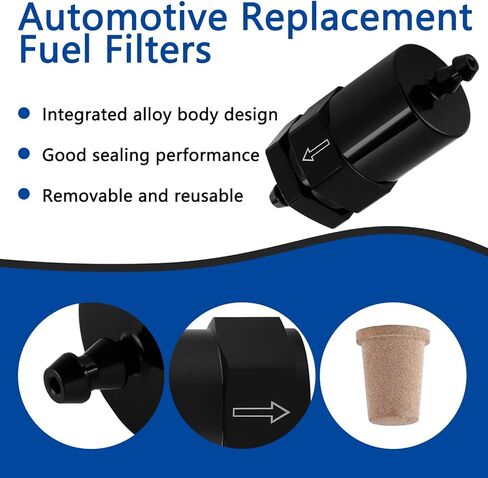 1/2 بوصة فلتر الوقود المضمن من سبائك الألومنيوم 30 ميكرون ترقية فلتر الوقود عالي الأداء باللون الأسود in Kuwait