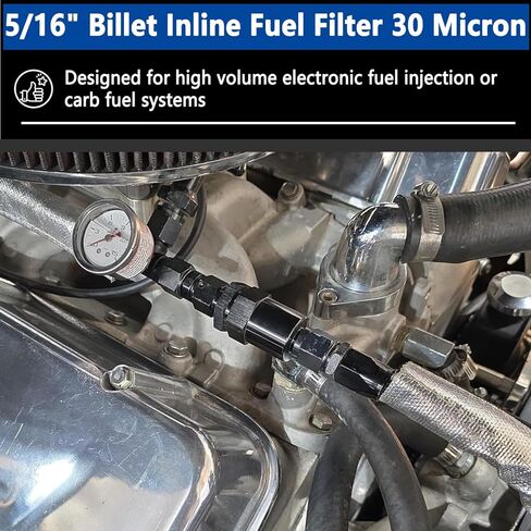 1/2 بوصة فلتر الوقود المضمن من سبائك الألومنيوم 30 ميكرون ترقية فلتر الوقود عالي الأداء باللون الأسود in Kuwait