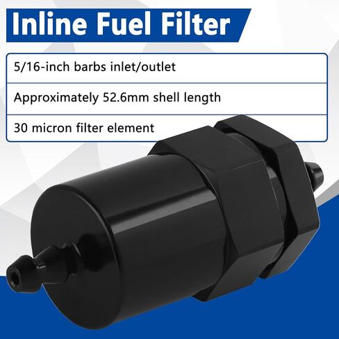 1/2 بوصة فلتر الوقود المضمن من سبائك الألومنيوم 30 ميكرون ترقية فلتر الوقود عالي الأداء باللون الأسود in Kuwait