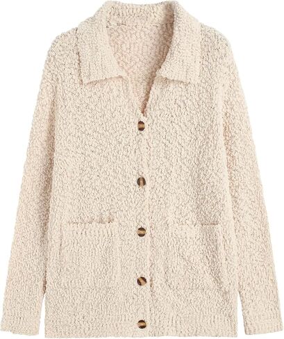 ZAFUL Womens Fuzzy Cardigan Sweaters Button Down Long Sleeve Lapel Loose Winter Coat with Pockets in Saudi Arabia