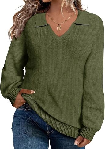 CARCOS Plus Size Sweaters for Women Long Sleeve Pullover Sweaters Lapel Collared Vneck Knit Jumper Tops Fall Winter XL-5XL in Saudi Arabia