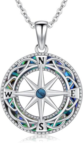 Compass Necklace 925 Sterling Silver Opal Compass Pendant Travel Map Necklace Graduation Inspirational Jewelry Gift for Men Women in Saudi Arabia