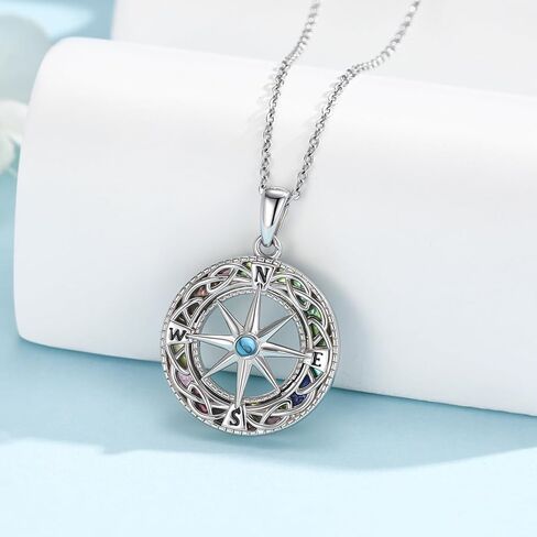 Compass Necklace 925 Sterling Silver Opal Compass Pendant Travel Map Necklace Graduation Inspirational Jewelry Gift for Men Women in Saudi Arabia