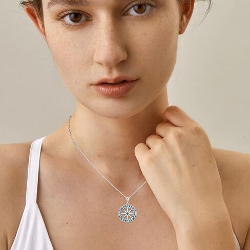 Compass Necklace 925 Sterling Silver Opal Compass Pendant Travel Map Necklace Graduation Inspirational Jewelry Gift for Men Women in Saudi Arabia